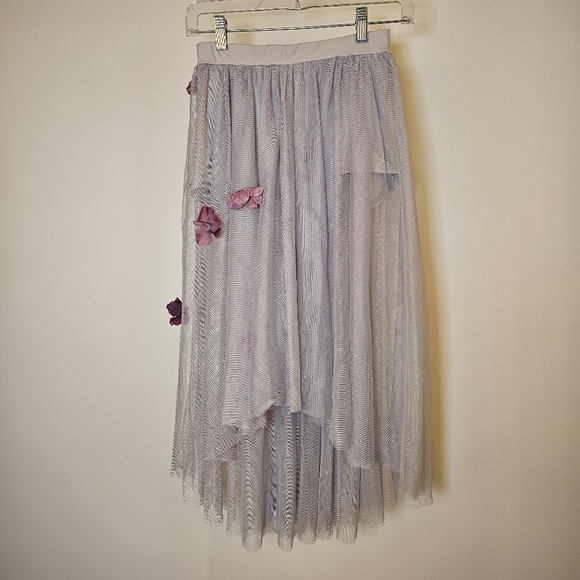 Balera grey high-low tulle skirt SA + black bodysuit ballet dance costume sz MA - Picture 3 of 9